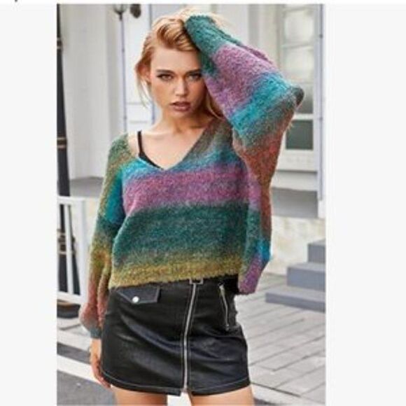 NEW Rainbow Gradient Loose Knit Sweater - Picture 2 of 7